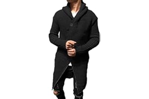 Esobo Mens Long Hooded Cardigan Button Up Knit Sweater Long Sleeve Cardigan Sweaters with Pockets