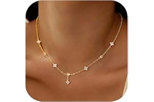 Yoosteel Dainty Gold-plated Clover Pearl Heart Butterfly Star flower Choker Necklace for Women - 14K Gold Plated Cubic Zirconia Pendant Station Necklaces for Women Teens Trendy Prom Jewelry Gifts