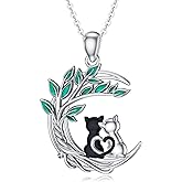 SELKAT 925 Sterling Silver Cat/Fox/Panda/Elephant/Highland Cow Necklace Crescent Moon Pendant Cute Animal Jewelry Gift for Women