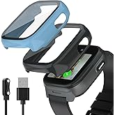 SimpleThings Compatible with Cosmo JrTrack 5 Screen Protector, Hard PC Case with HD Clear Tempered Glass Screen Protector for Cosmo JrTrack 5 Watch for Kids Boys Girls (Black+Blue)