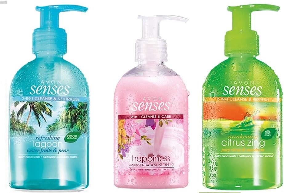 Avon Senses Hand Wash Liquid Soap 3 Pack 1 OF EACH COLOUR AS PICTURED
