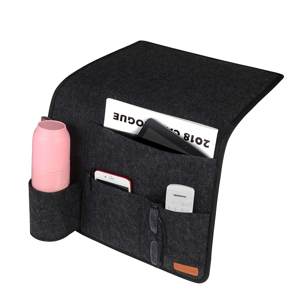 Simboom Felt Bed Pocket Hanging Storage Organizer Anti-slip with Water Bottle Holder for Home Bed Rails, Sofa, Bunk Beds - Dark Grey