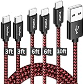 CLEEFUN USB C Cable, 【5-Pack】 3A Type C Cable Fast Charge, (3/3/6/6/10 ft) USB A to USB C Charger Cable Charging Cords for Sa