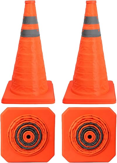 Funvalley Surperfect 18in Orange Collapsible Traffic Cones 4 Pack