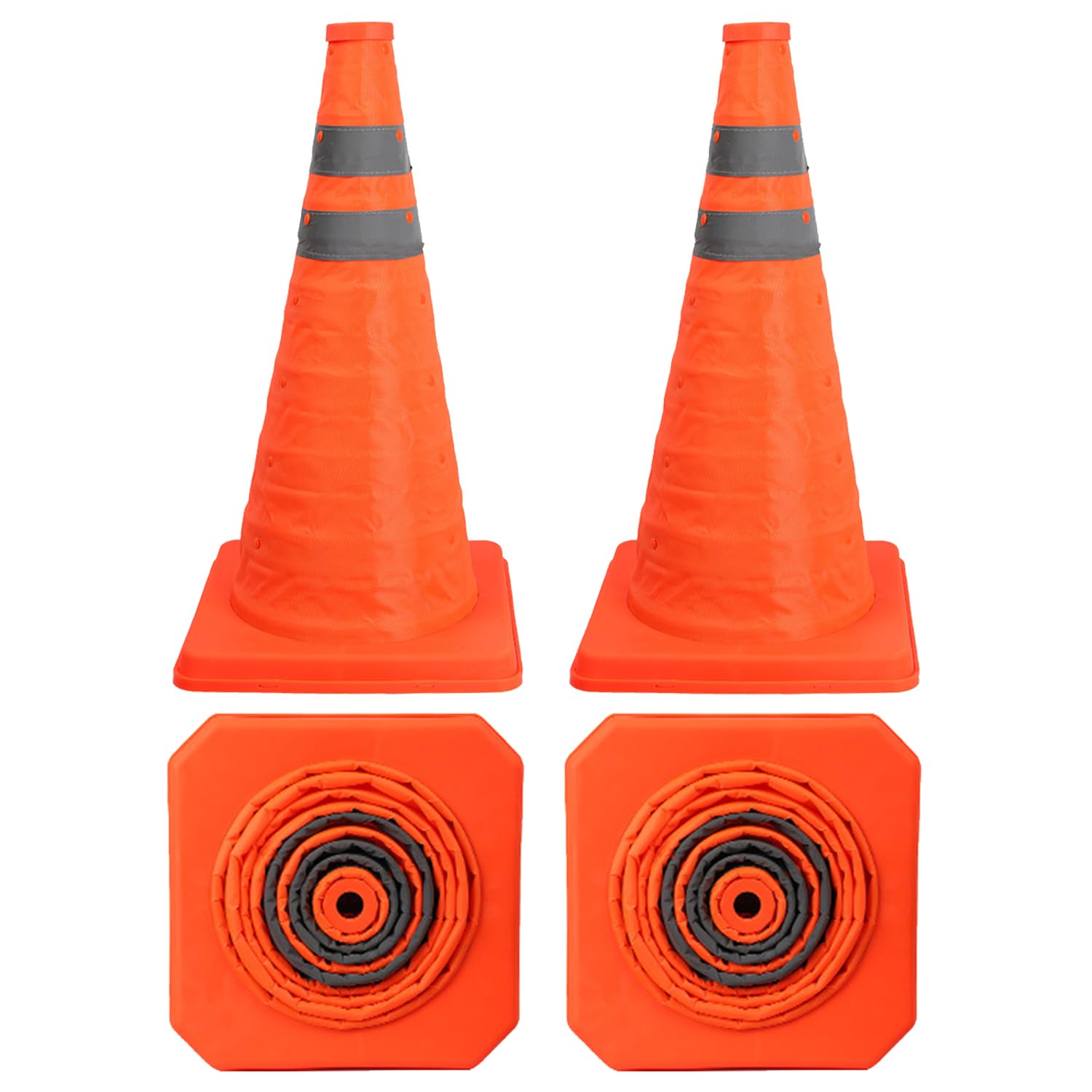 18 inch Orange Collapsible Traffic Safety Cones, 4 Pack Road Parking Cones, Pop-up Reflective Traffic Cone with Reflective Strips and Stable Bases for Road Parking Driving Practice