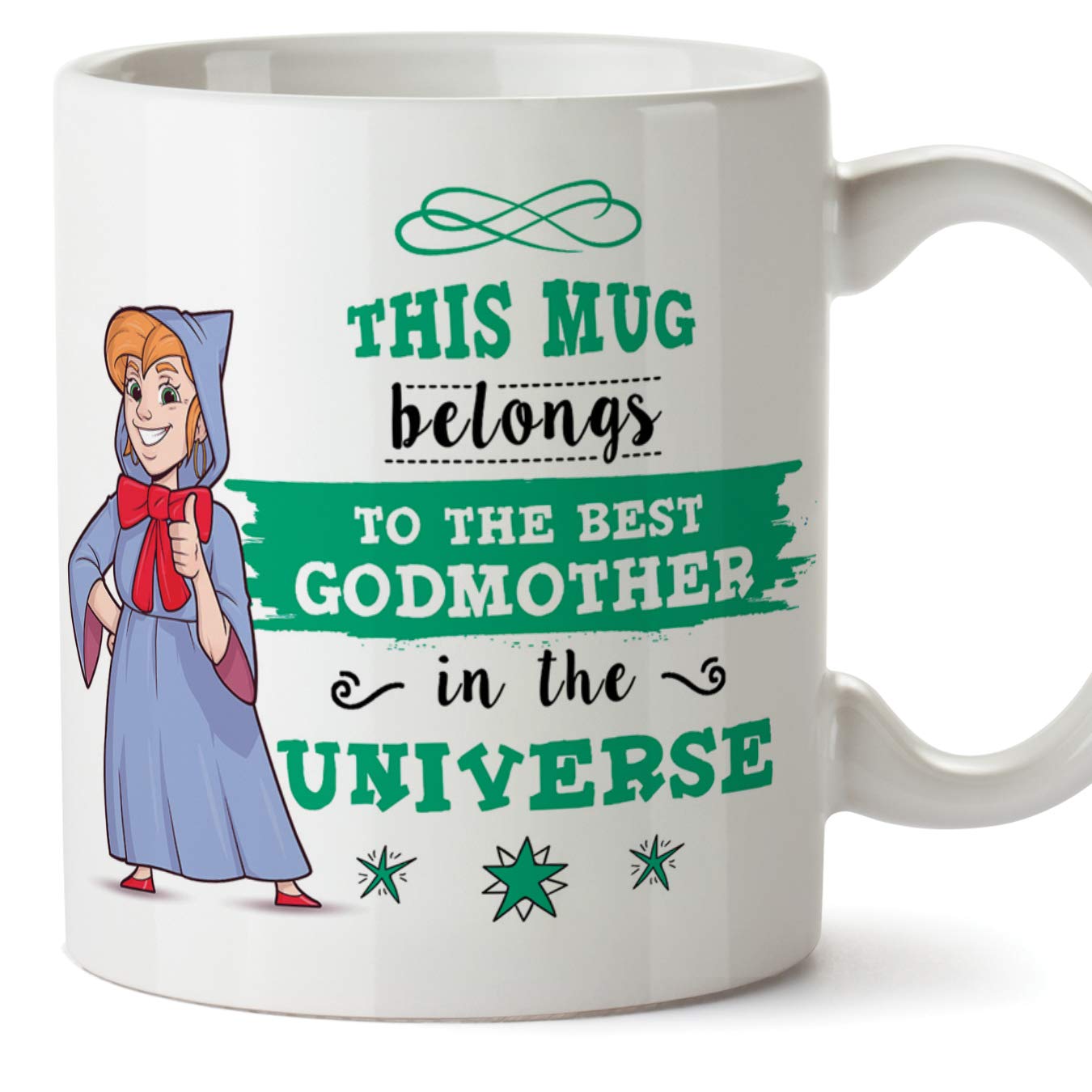 Mugffins Godmother Mug/Cup - "Best Godmother in The Universe" - Coffee Mug for Breakfast/Easter Gift Idea/Birthday Presents for Godmothers/Baptism Gift/Ceramic 11 oz