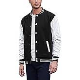 COOFANDY Mens Fashion Varsity Jackets Leather Sleeve Slim Fit College Baseball Letterman Bomber Coat