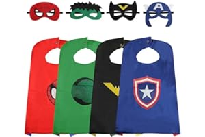 AnRuk Superhero Capes for Kids, Hero Caps and Masks for 4-12 Year Old Boys and Girls, Cartoon Dress Up for Holiday Halloween, Costumes Party Supplies Christmas and Brithday Gifts