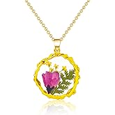 Pressed Flower Necklaces for Women,Birth Flower Necklaces for Women