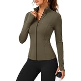 Rapbin Women's Slim Fit Workout Jackets Full Zip Long Sleeve Running Athletic Tops Yoga Shirts with Thumb Holes