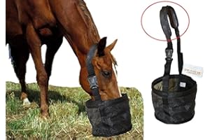 PRAIRIE HORSE SUPPLY Feed Bag for Horses with Comfort Neck Pad, Heavy Duty Durable Canvas Grain Feedbag, Small Medium or Large (Pony)