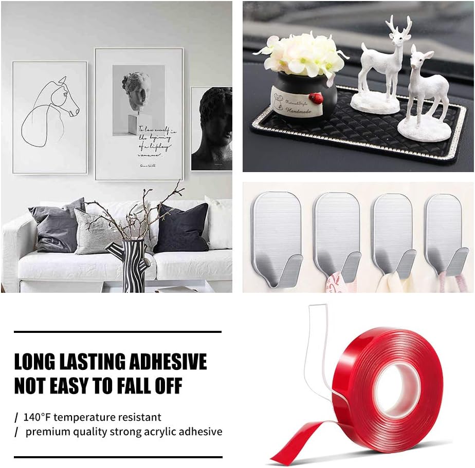 Double Sided Mounting Tape - 1/2”10’Removable Outdoor Double Sided Tape Clear Sticky Heavy Duty Adhesive Suitable for Room Decor/Bathroom Decor : Office Products