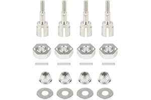 Rchobbytop 4 Sets 12mm Wheel Hex Drive Hub Adaptor & Steel Stub Axle & M4 Locknut Washers for 1/10 RC Car, Replace Parts of 102042 (02134) 122042 02033 for HSP 94108 94111 94123 94124 94170, Silver