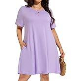 elescat Plus Size Summer Dresses for Women Casual Short Sleeve Pockets Loose Oversized T Shirt Sundress