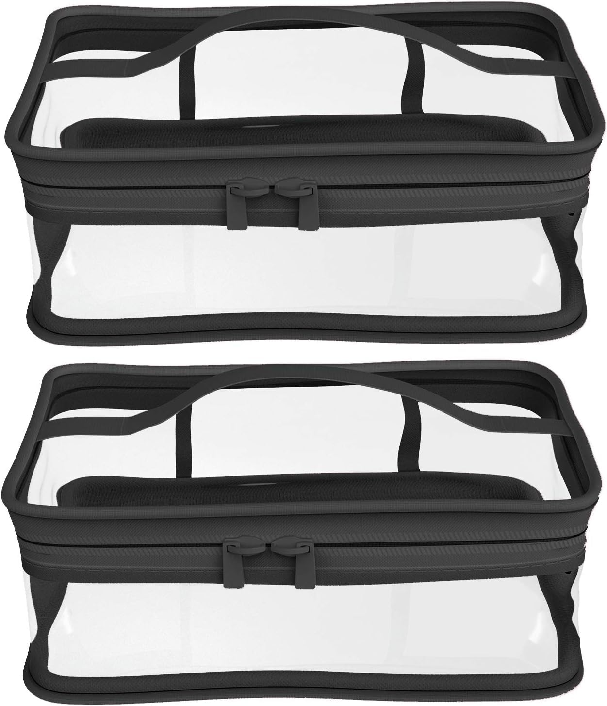 Photo 1 of Black Transparent Cosmetic Bag Waterproof Handbag Portable Travel Work Make Up Kit Double Zipper Storage Bag, 2 PCS