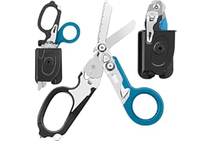 Leepenk 6 in 1 Multi-function Foldable Trauma Shears with Compatible Holster, Emergency Response Scissors Outdoor Camping Emergency Tools With Strap Cutter and Glass Breaker (Navy Blue)