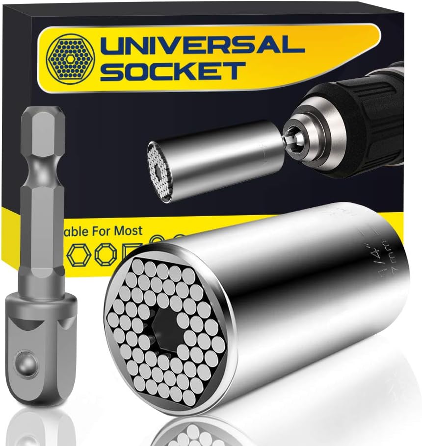 Universal Socket, Upgraded Universal Socket Wrench 7Mm-19Mm Universal Socket Tool Sets, Universal Socket Grip With Power Drill Adapter Best Gift For Men, Dad, Boyfriend, Husband, Diy Handyman (1) - - 