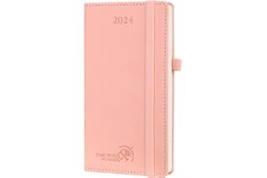 POPRUN Pocket Calendar 2024 Planner Weekly and Monthly for Purse (3.5'' x 6.5''), Agenda 2024 with Vegan Leather Hard Cover, Elastic Closure, Pen Holder and More - Pink