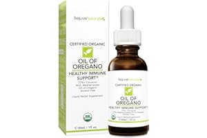 RejuveNaturals Oil of Oregano, USDA Organic - 1 fl oz (30ml Liquid) Wild, Mediterranean Oregano Oil. Concentrated Immune Support Drops. Gluten Free, Vegan & Non-GMO. Min 77% Carvacrol