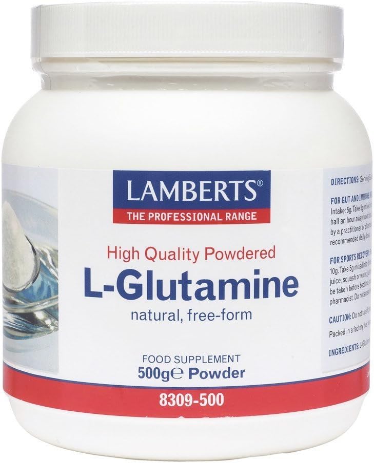 Lamberts L-Glutamine Powder 500g - Mild Tasting & Easily Mixed with Drinks - Vegan Formula, White, 500 g (Pack of 1)