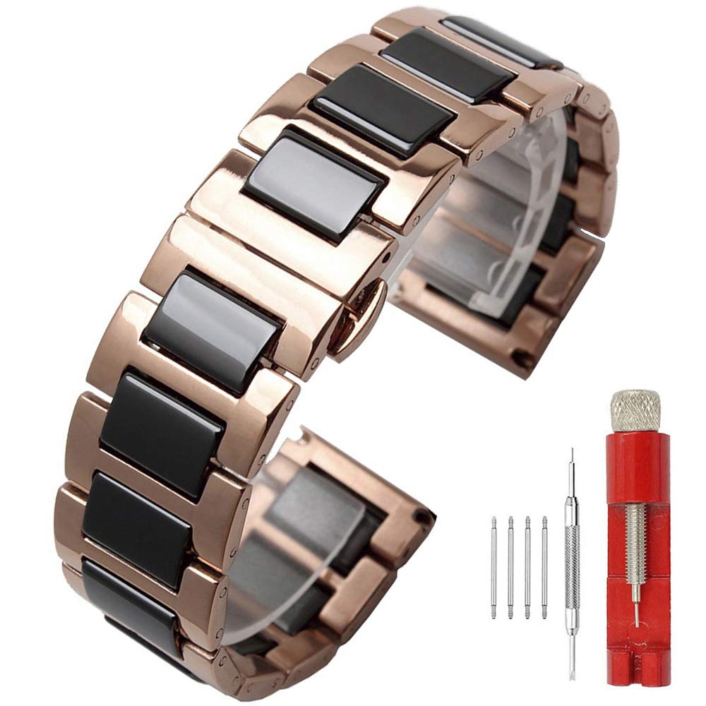 16mm Two Tone Watch Band Rose Gold Watch Bands Black