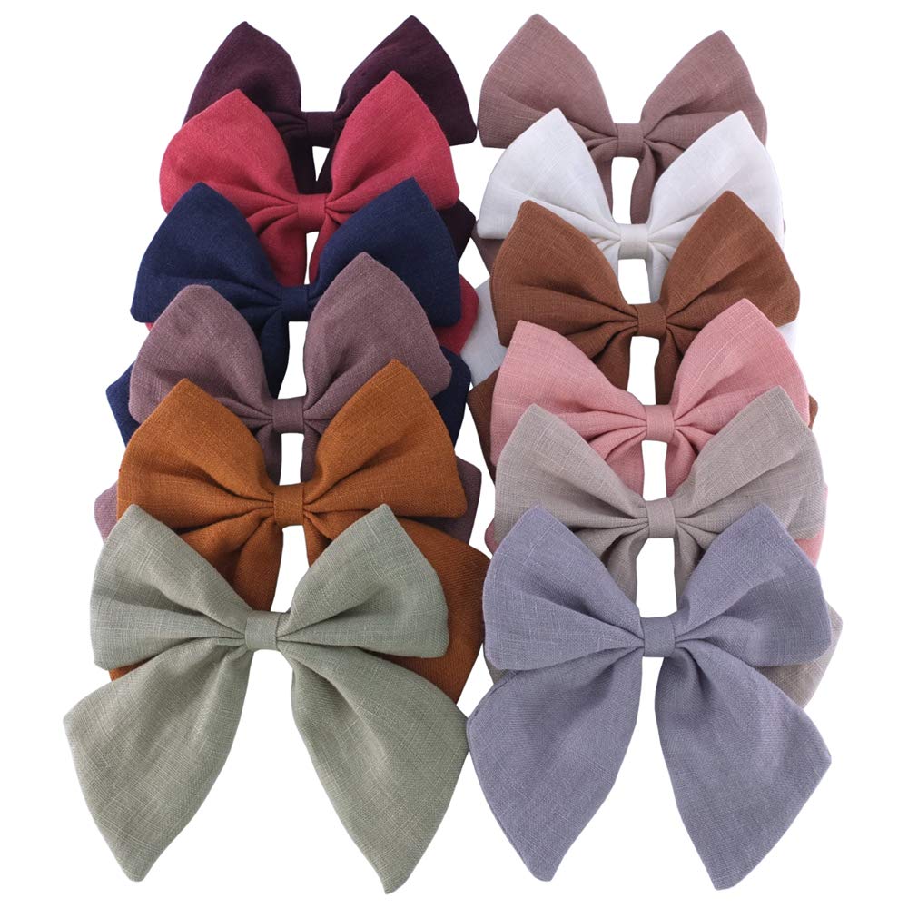 Original Linen Bow Hair Clips Baby Girls Women Large Sailor Bows Kids Baby and Mom Hair Bow Alligator Clips White Red Navy Pink Neutral Bow