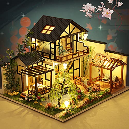 GuDoQi DIY Miniature Dollhouse Kit, Tiny House kit with Music, Miniature House Kit 1:24 Scale, Great Handmade Craft Gift for Birthday Easter Day, Traditional Courtyard House