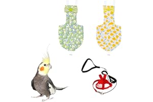 UKJENT Bird Diaper with 78 Inch Flying Leash - 2 Pack, Reusable Flight Suit with Waterproof Inner Layer, Washable Cute Urine Wet Suit for Cockatiel Monk Parakeet Sun Parakeet Lory(S)