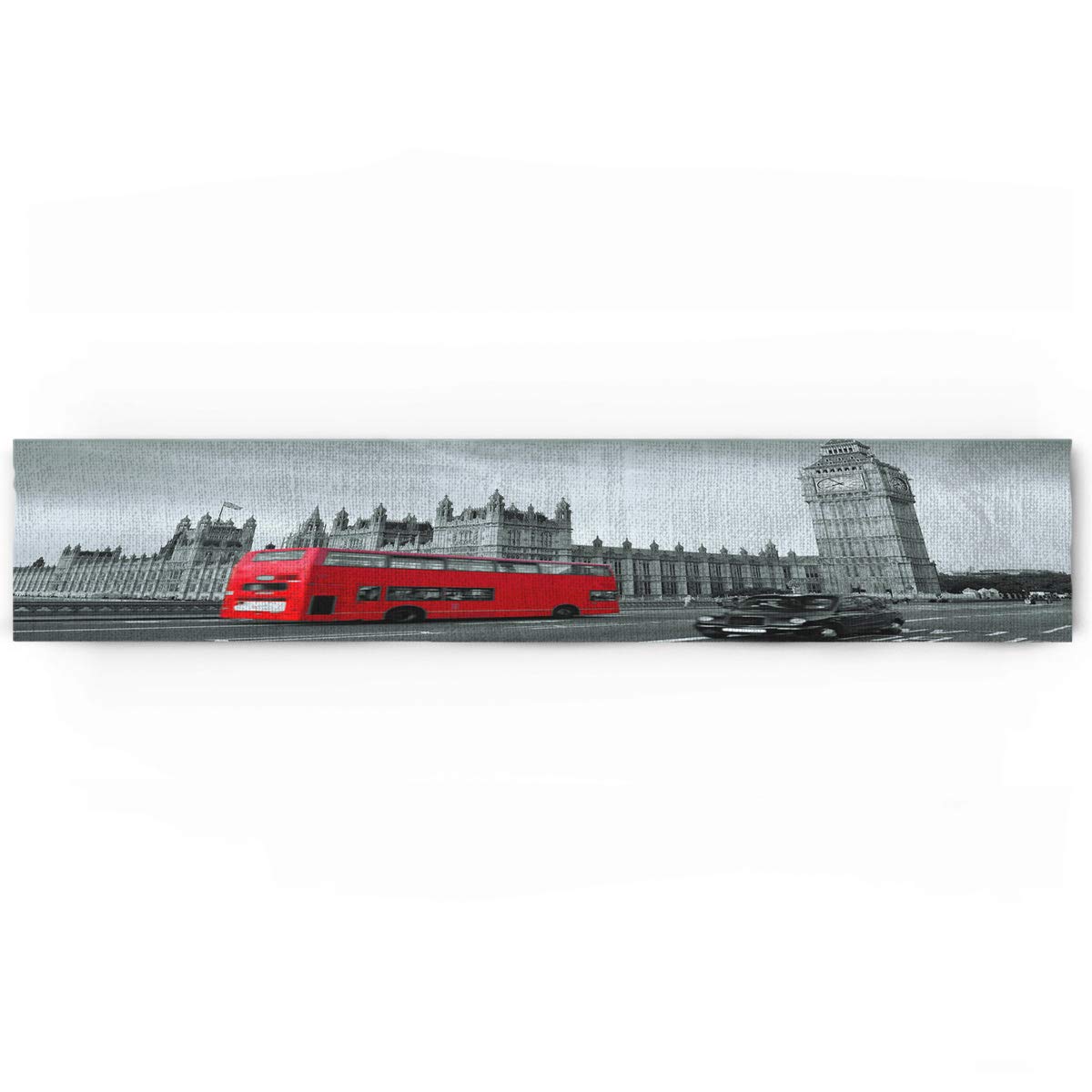 KAROLA Dining Table Runner Dresser Scarf,England London Bus Big Ben City Building Landscape Black and White Modern Table Runner for Kitchen Wedding Party Office Decor,Rectangular 13 x 70 Inches