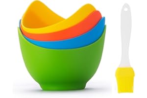 4pcs Silicone Egg Poacher Cups with BONUS Oil Brush, Nonstick Egg Poaching Cups for Air Fryer, Baking oven or Stovetop Egg Co