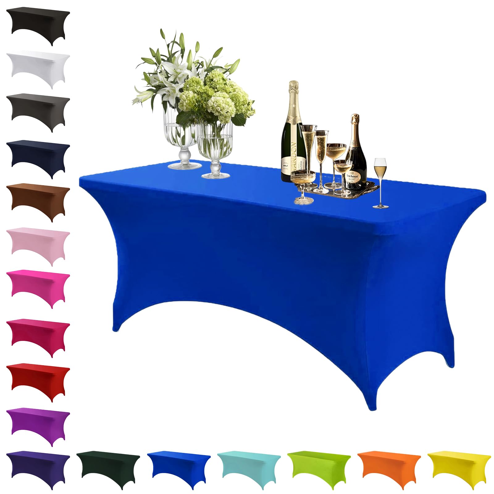 Mienocol Royal Blue Spandex Tablecloths,4FT Stretchable Rectangle Table Cover Washable Tablecloth Universal Patio Elastic TableCover for Kitchen,Event, Wedding, Cocktail Bar Exhibition,Banquet,Party