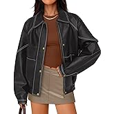 ZESICA Women's Faux Leather Jacket Oversized Zipper Motorcycle Coats 2026 Spring Fashion Trendy Clothes Outfits