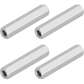 PATIKIL 1/4"-20 UNC 304 Stainless Steel Hex Coupling Nuts, 4Pcs 2" Length Fully Threaded Rod Coupling Nut Studding Connector Fasteners, Silver Tone
