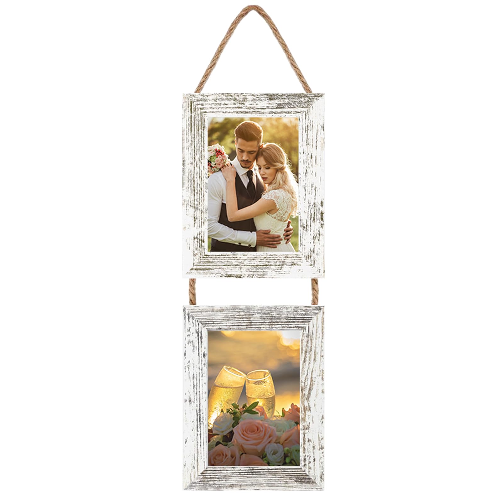 Photo 1 of ***CRACKED GLASS*** VMUZEDER 4x6 Wall Hanging Picture Frames Collage with 2 Opening Frames Rustic White