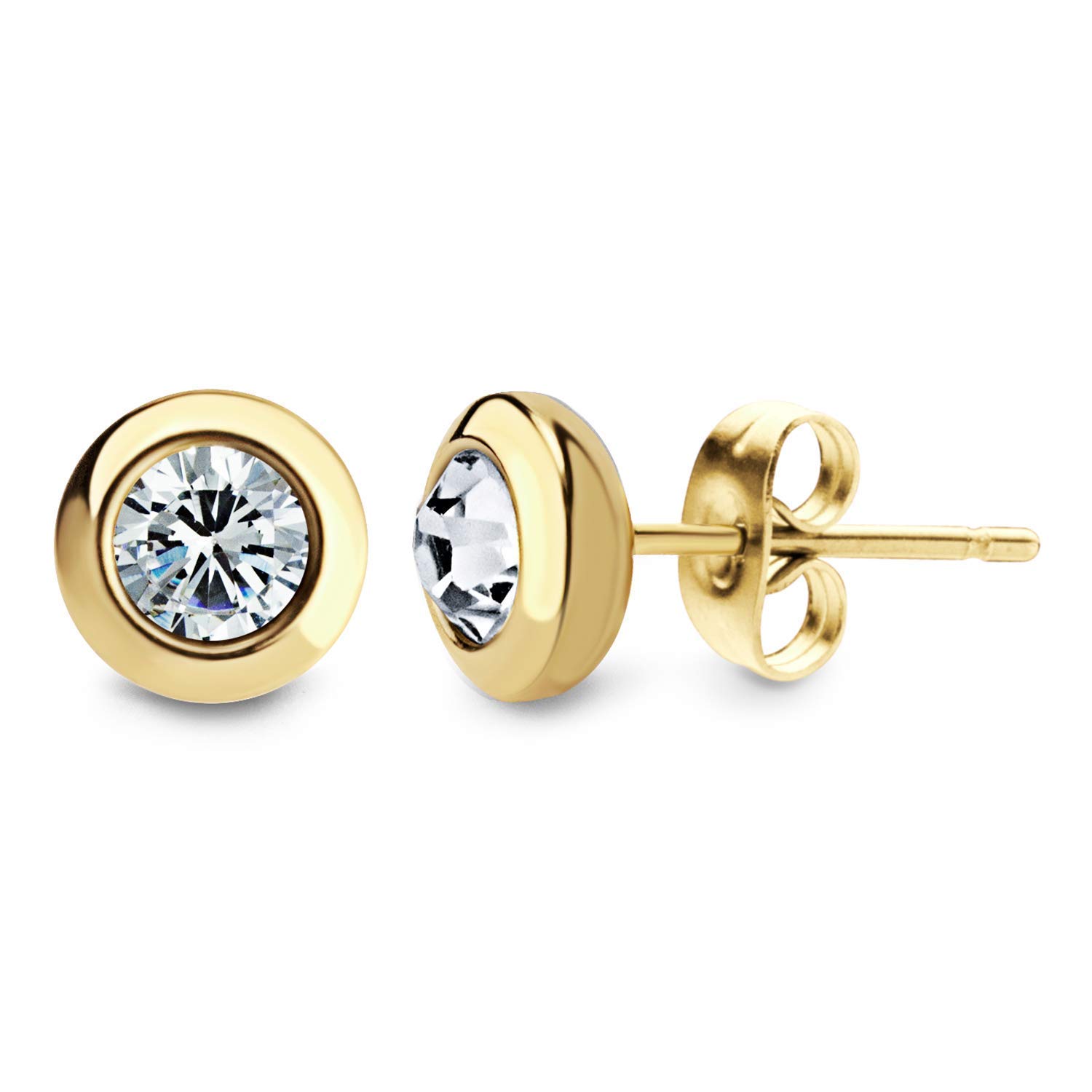555Jewelry Womens Stainless Steel Round Solitaire Bezel Sparkly Brilliant Cute Assorted Multiple Colors Jewelry Fashion Accessory Stud Earring Set Pair, Gold & White Cubic Zirconia — image 1