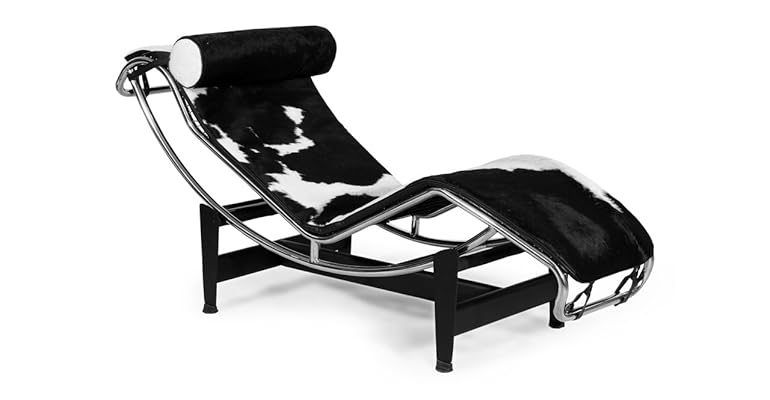 Kardiel Le Corbusier LC4 Chaise, Black & White Cowhide