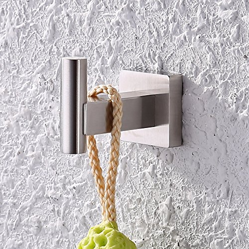 KES SUS 304 Stainless Steel Coat Hook Single Towel/Robe Clothes Hook for Bath Kitchen Garage Heavy Duty Contemporary Square Style Wall Mounted, Brushed Finish, A2260-2