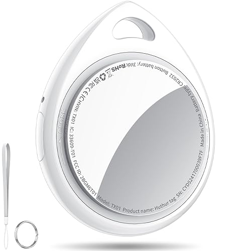 QCOQ Air Tracker Tag 1 Pack, White | Smart Bluetooth Tag Compatible with Apple Find My (iOS Only), Item Locator with Keychain/Lanyard for Keys/Luggages/Wallets/Suitcases, Replaceable Battery, 100dB