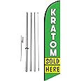 Kratom Sold Here Smoke Shop Advertising Feather Banner Swooper Flag Sign with 15 foot Flag Pole Kit and Ground Stake by Feather Flag Nation