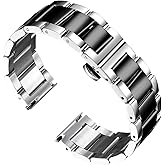 BINLUN Thick Stainless Steel Watch Band Metal Heavy Polished Matte Brushed Finish Watch Strap Replacement for Men Women 16mm/18mm/20mm/21mm/22mm/23mm/24mm/26mm(Polished Silver and Black,22mm)