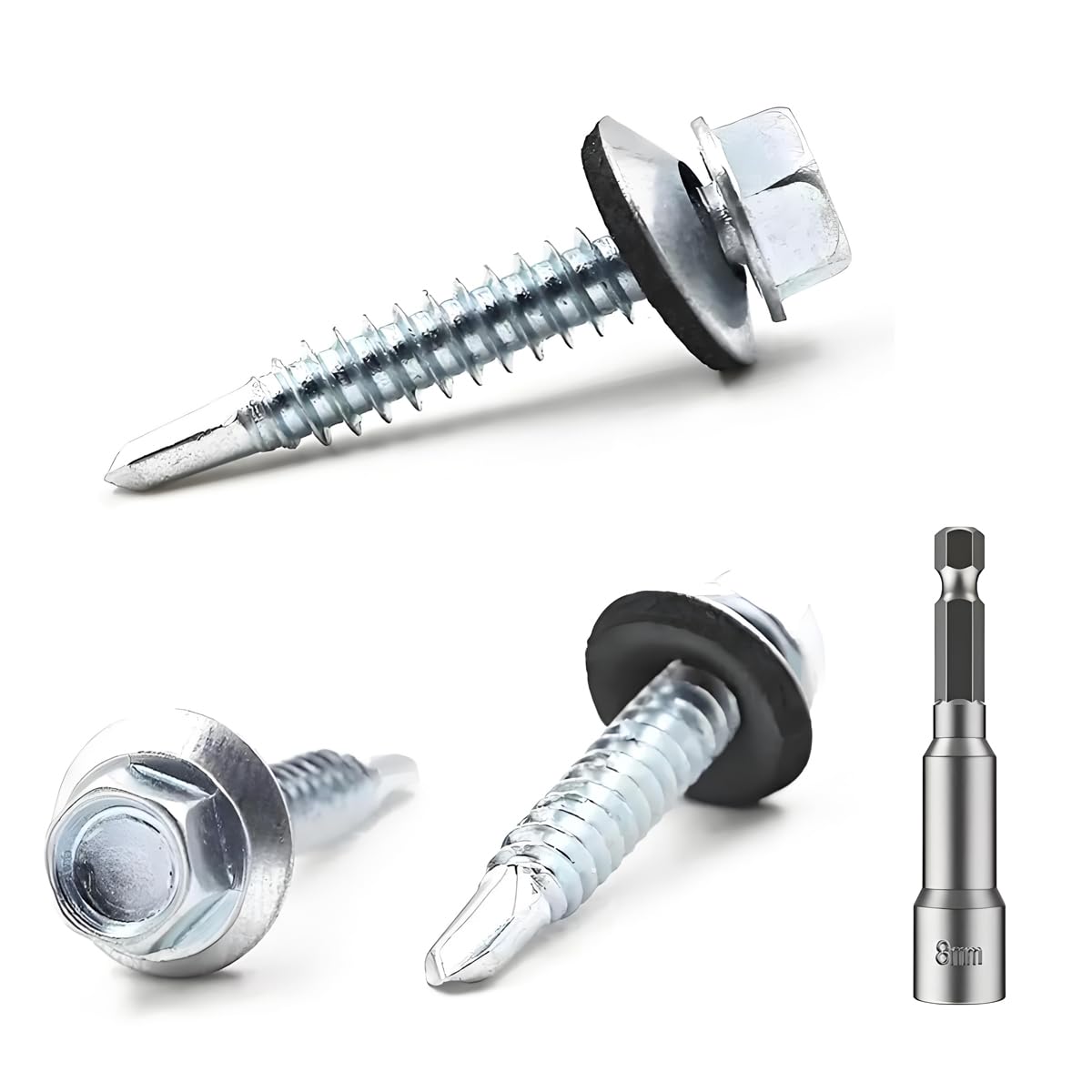 YIYIWANG 50 Pcs Hex Head Self-Drilling Roofing Screws - Zinc Plated with Rubber Sealing Washer - Heavy-Duty Metal Roof & Cladding Fasteners for Secure Waterproof Fixing M4.8x38mm