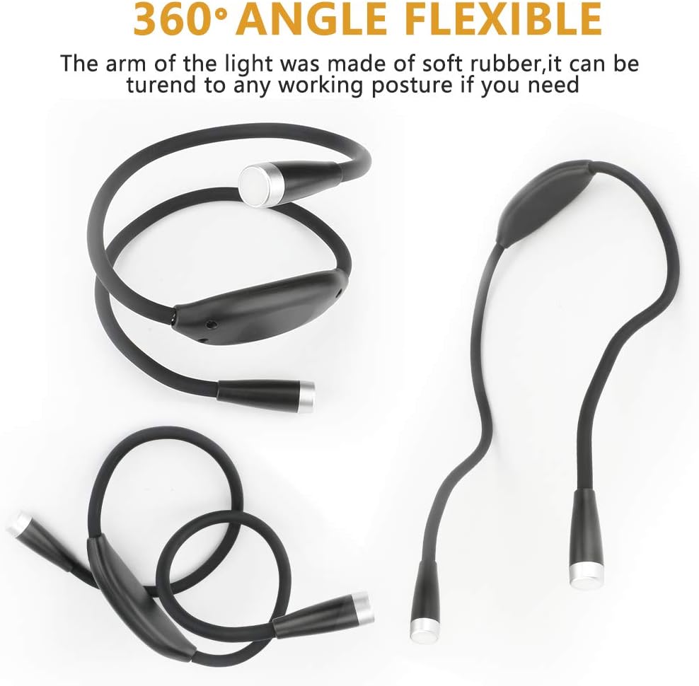 Yideng Neck Reading Light LED Book Light for Reading in Bed Hands Free Flexible Neck Lights for Kniting with 3 Adjustable Brightness, Ideal for Bookworms Kids Crafts Knitting Travel or BBQ - Image 4