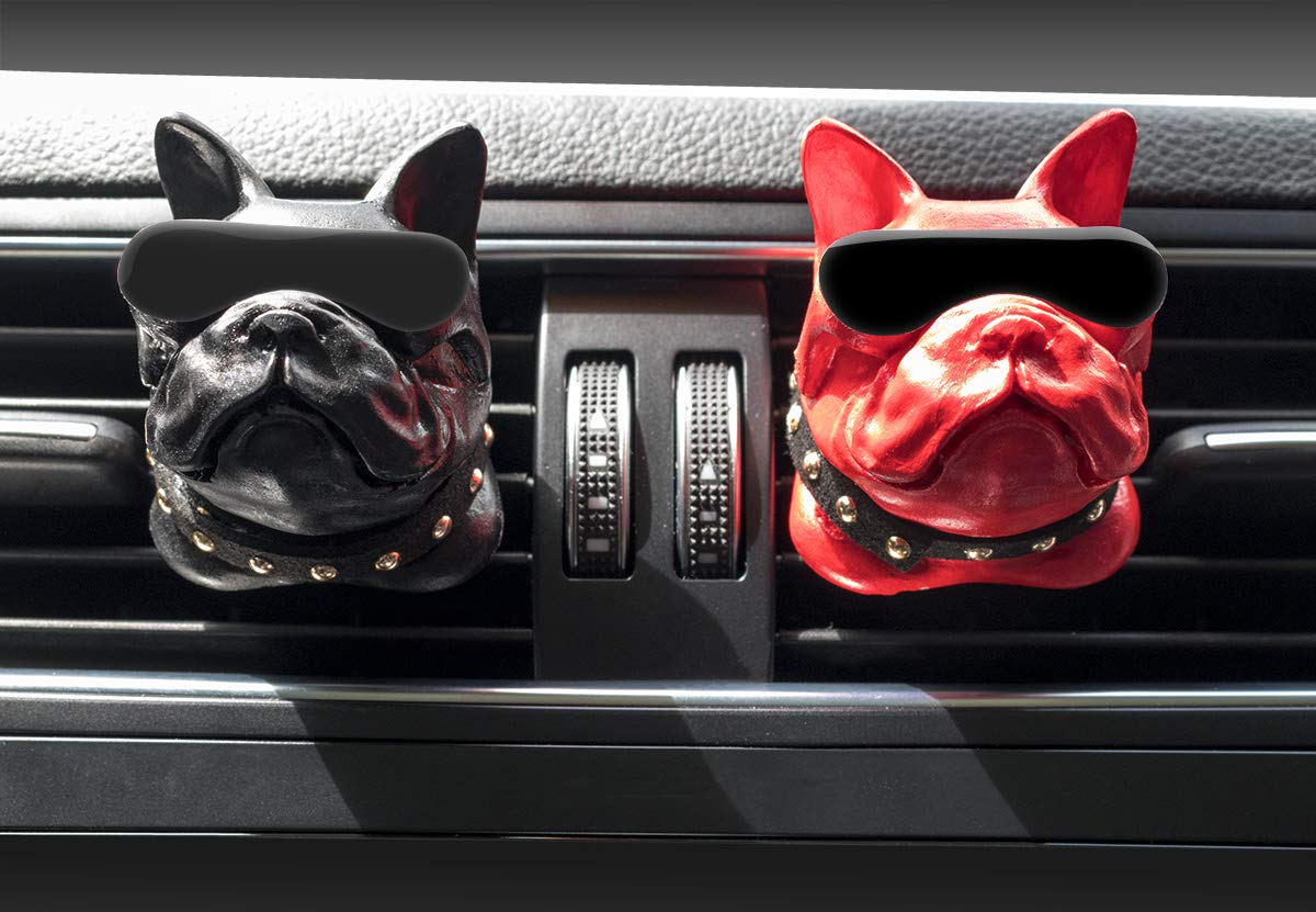 DRAWIGER Mini Aroma Diffuser for Car Vent Clip for Essential Oil and Perfume with Refill Bottle, French Bulldog, Black