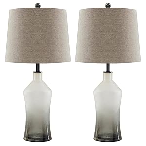 Ashley Furniture Signature Design - Nollie Glass Table Lamps - Cloudy Bases - Gray