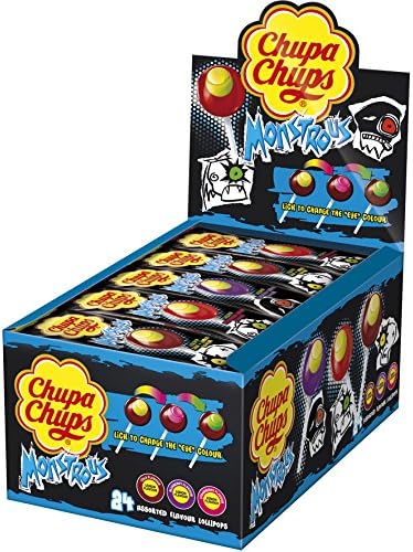 Chupa Chups Monstrous Lollipops A spooky selection of Blueberry-Lemon, Cola-Lemon and Strawberry-Lemon flavoured lollipops, perfect for Trick or Treaters (24 Lollipops)