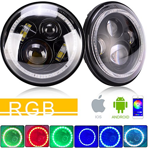 Buy 4XBEAM DOT Jeep Wrangler LED Headlights 7 Inch Round 60W RGB DRL