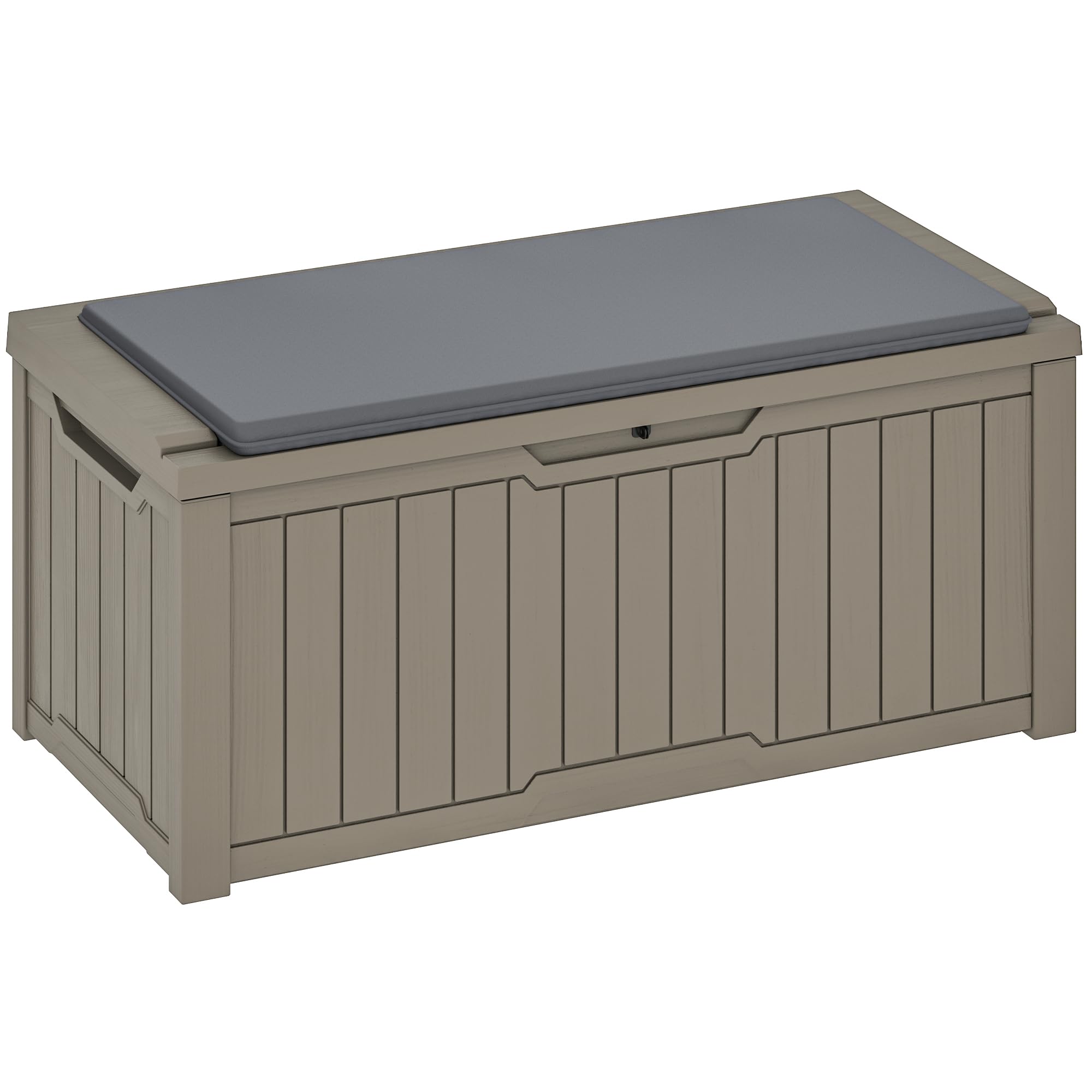 Photo 1 of **DIRT**YITAHOME 120 Gallon Outdoor Storage Deck Box with Cushion, Large Resin Patio Storage for Outdoor Pillows, Garden Tools and Pool-Supplies, Waterproof, Lockable (Taupe)