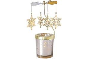Holibanna Rotating Candlestick Christmas Carousel Spinning Tea Light Gold Candle Holder (Snowflake Gold)