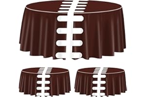 PIXHOTUL 3 Pcs Football Print Tablecovers, Round Football Pattern Plastic Tablecloths Football Party Supplies for Birthday Party Football Party Games Decoration, 84 x 84 Inch (3)