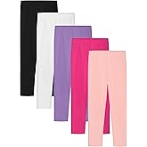 HIAHIF 5 Pack Girls Cotton Leggings Full Length Soft Comfortable Leggings Elastic Waistband Stretchy Footless Tights Pants